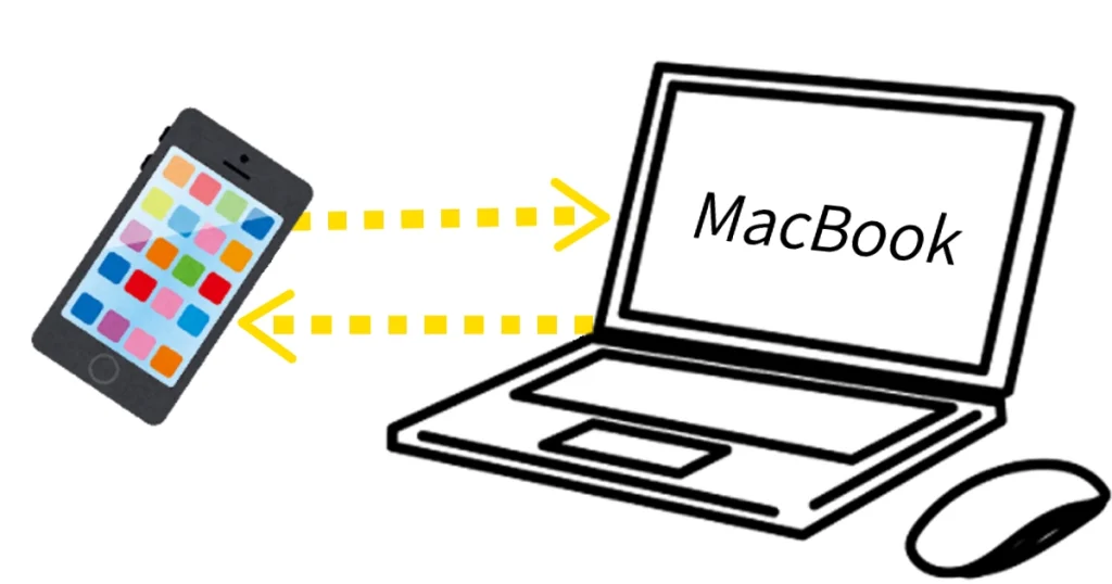 MacBookとスマホが接続しているイメージ