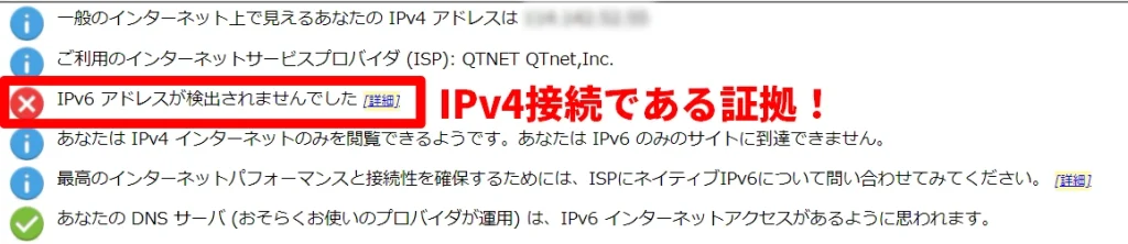 IPv4のテスト結果